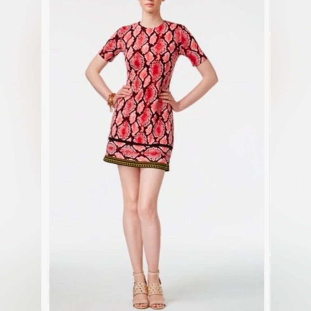 Michael Kors Pink and Black Snake print Mini Shift  Dress